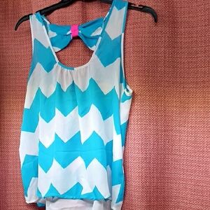 Wishful Park Blue and White Chevron Tank Top with Pink Bow